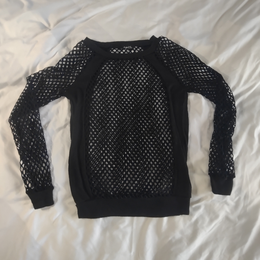 Rue21 Black Mesh Long Sleeve Top